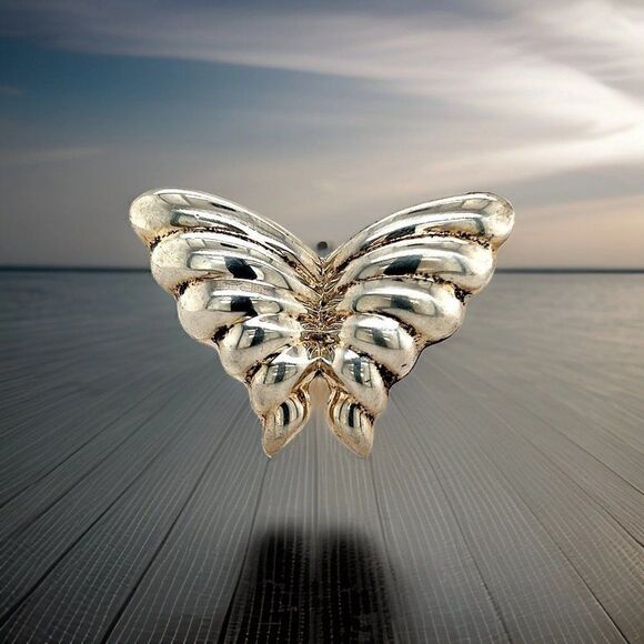 Tiffany & Co Estate Puffed Butterfly Brooch Pin Sterling Silver TIF516 - Picture 4 of 10